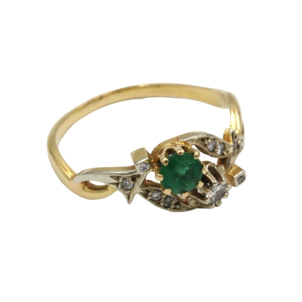 Bague Toi & Moi en or blanc, or jaune, émeraude et diamants - Castafiore