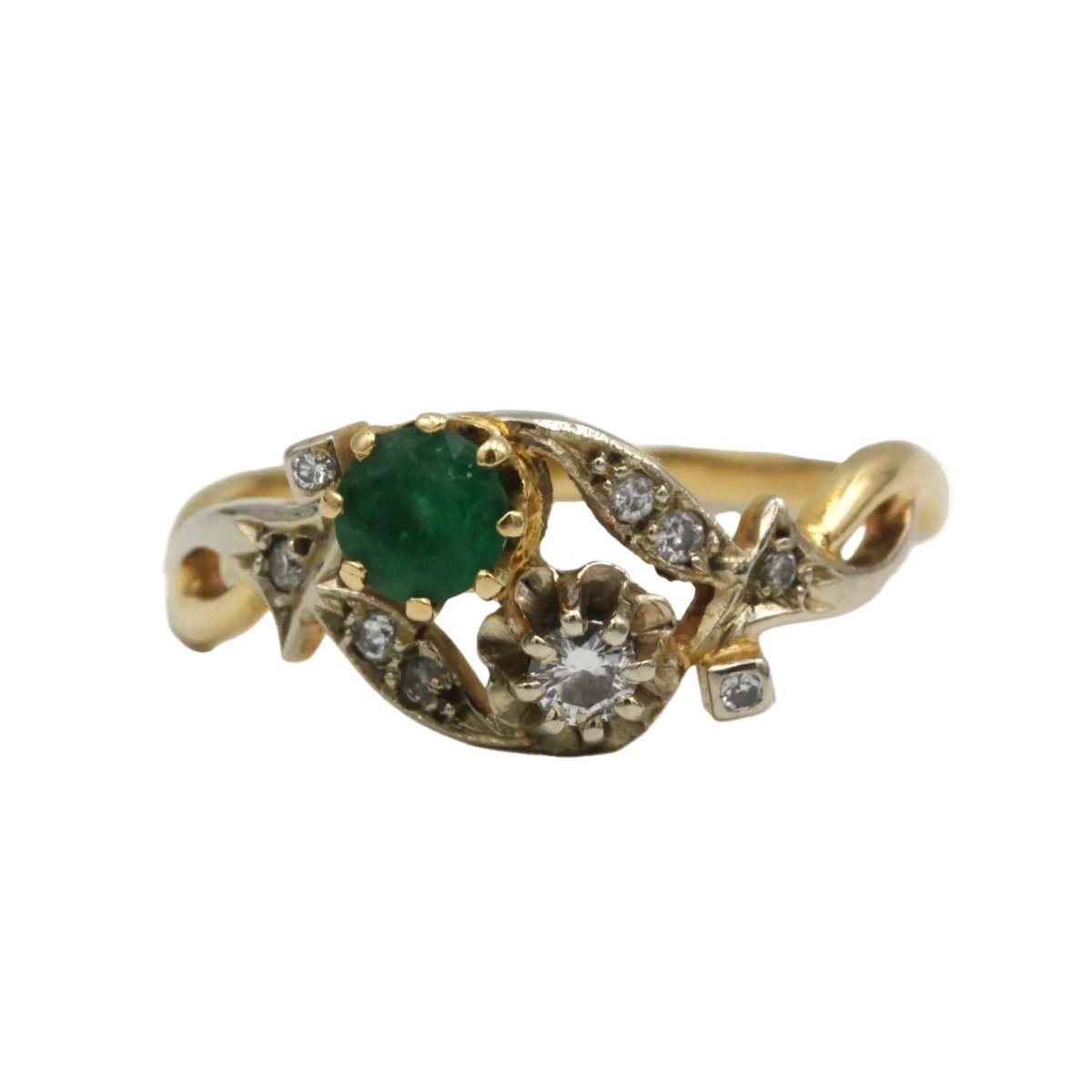 Bague Toi & Moi en or blanc, or jaune, émeraude et diamants - Castafiore