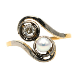 Bague Toi & Moi en or blanc, or jaune, perle et diamants - Castafiore