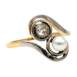 Bague Toi & Moi en or blanc, or jaune, perle et diamants - Castafiore
