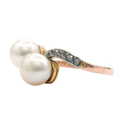 Bague Toi & Moi en or blanc, or jaune, perles et diamants - Castafiore