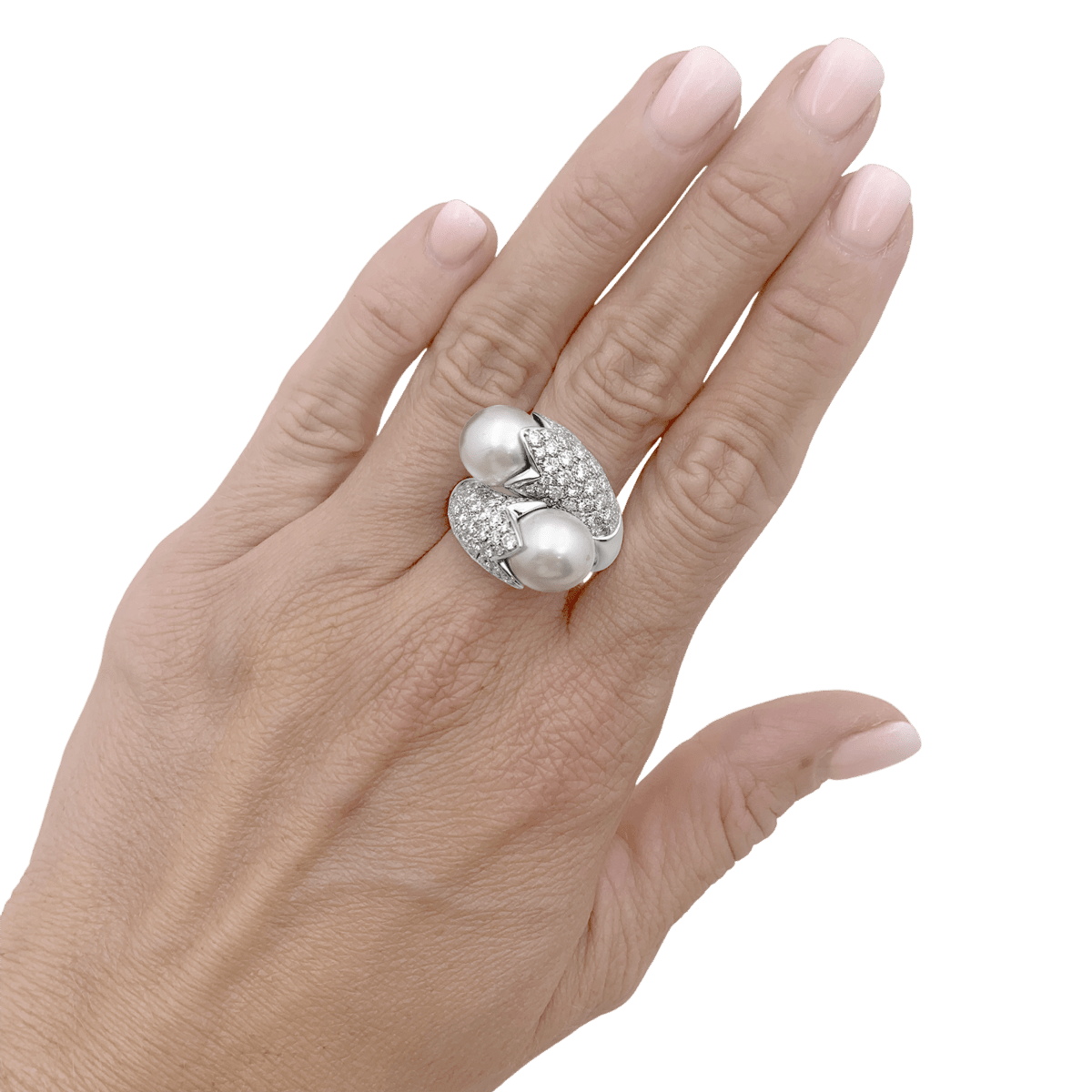 Bague Toi & Moi en or blanc, perles et diamants - Castafiore