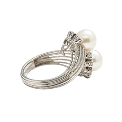 Bague Toi & Moi en or blanc, perles et diamants - Castafiore