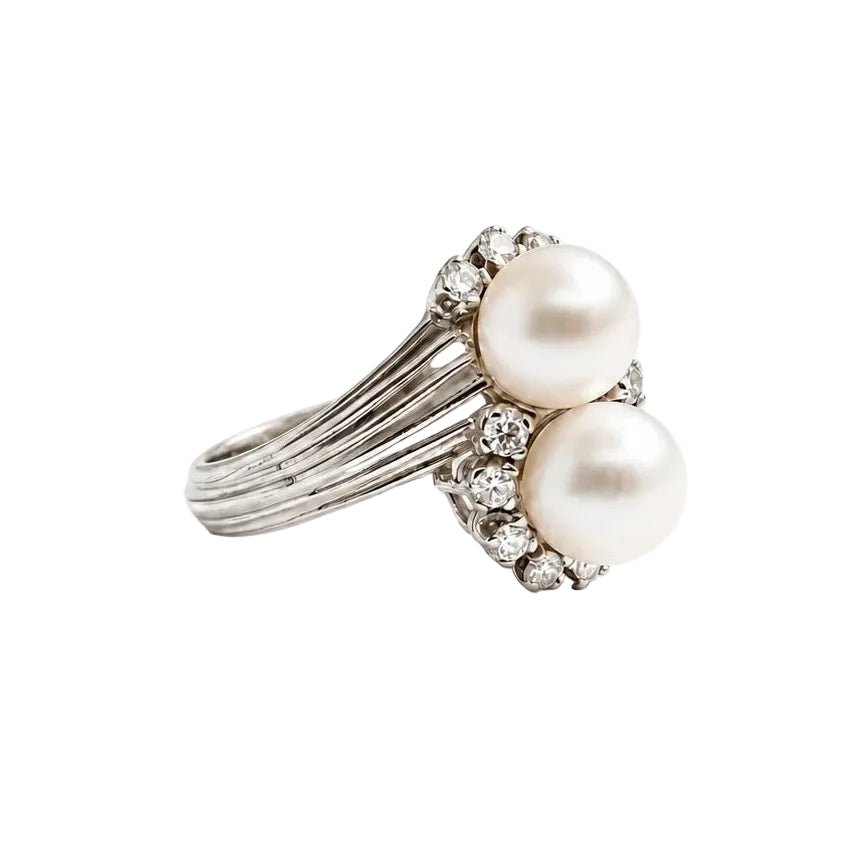 Bague Toi & Moi en or blanc, perles et diamants - Castafiore