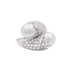 Bague Toi & Moi en or blanc, perles et diamants - Castafiore