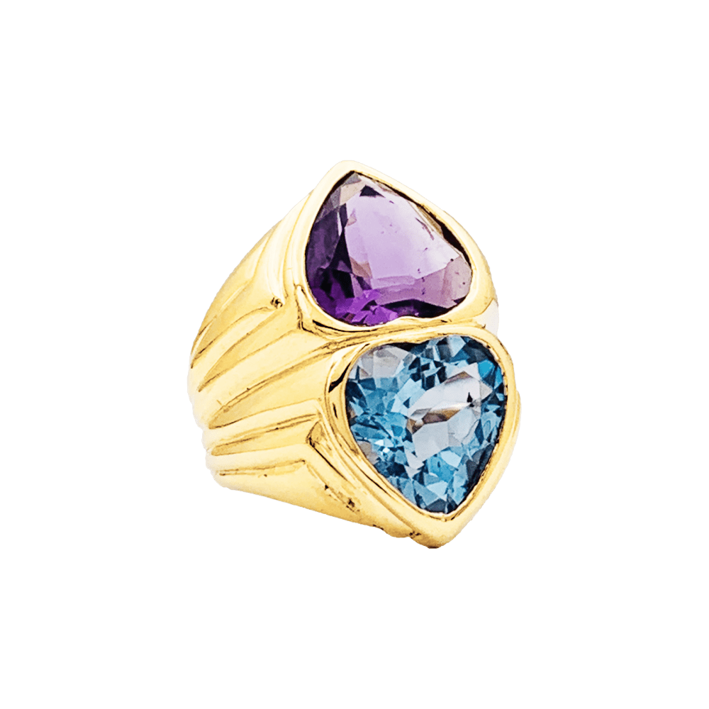 Bague Toi & Moi en or jaune, améthyste et topaze - Castafiore