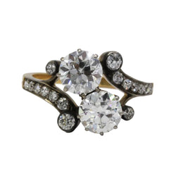 Bague Toi & Moi en or jaune, argent et diamants - Castafiore
