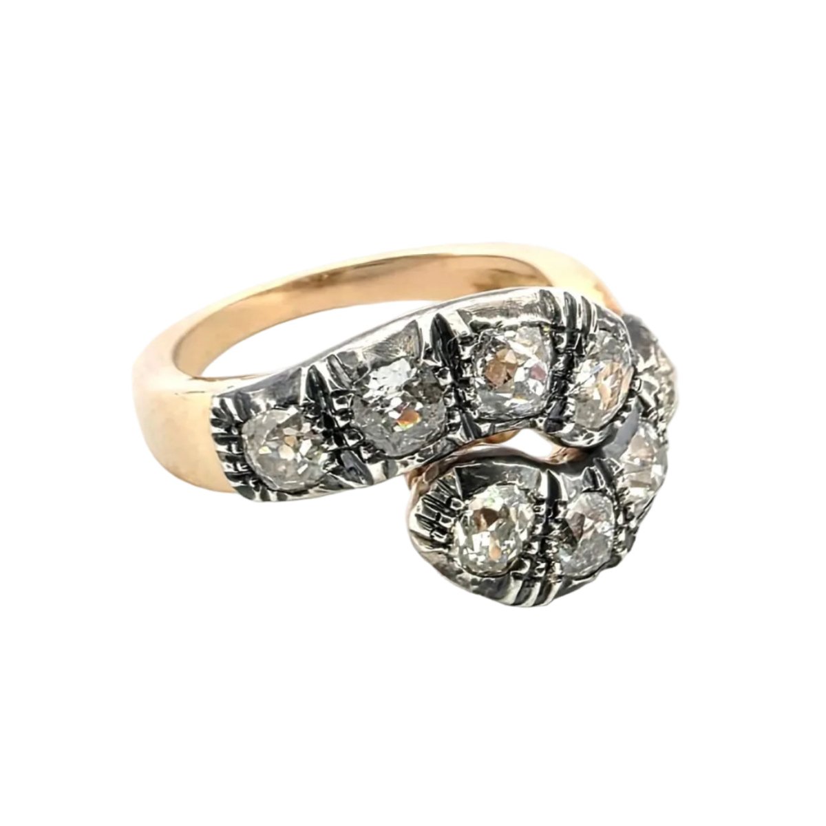 Bague Toi & Moi en or jaune, argent et diamants - Castafiore