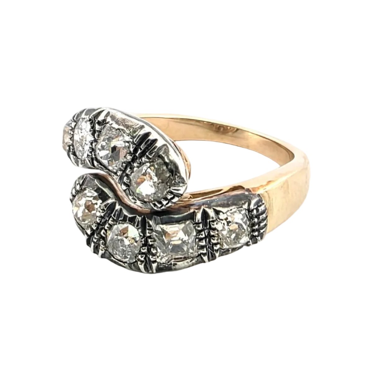 Bague Toi & Moi en or jaune, argent et diamants - Castafiore