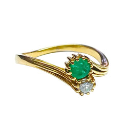Bague Toi & Moi en or jaune, émeraude et diamant - Castafiore