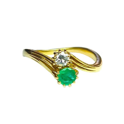Bague Toi & Moi en or jaune, émeraude et diamant - Castafiore