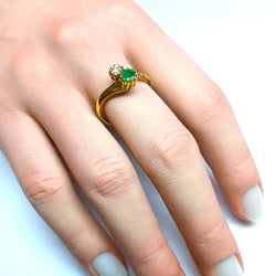 Bague Toi & Moi en or jaune, émeraude et diamant - Castafiore