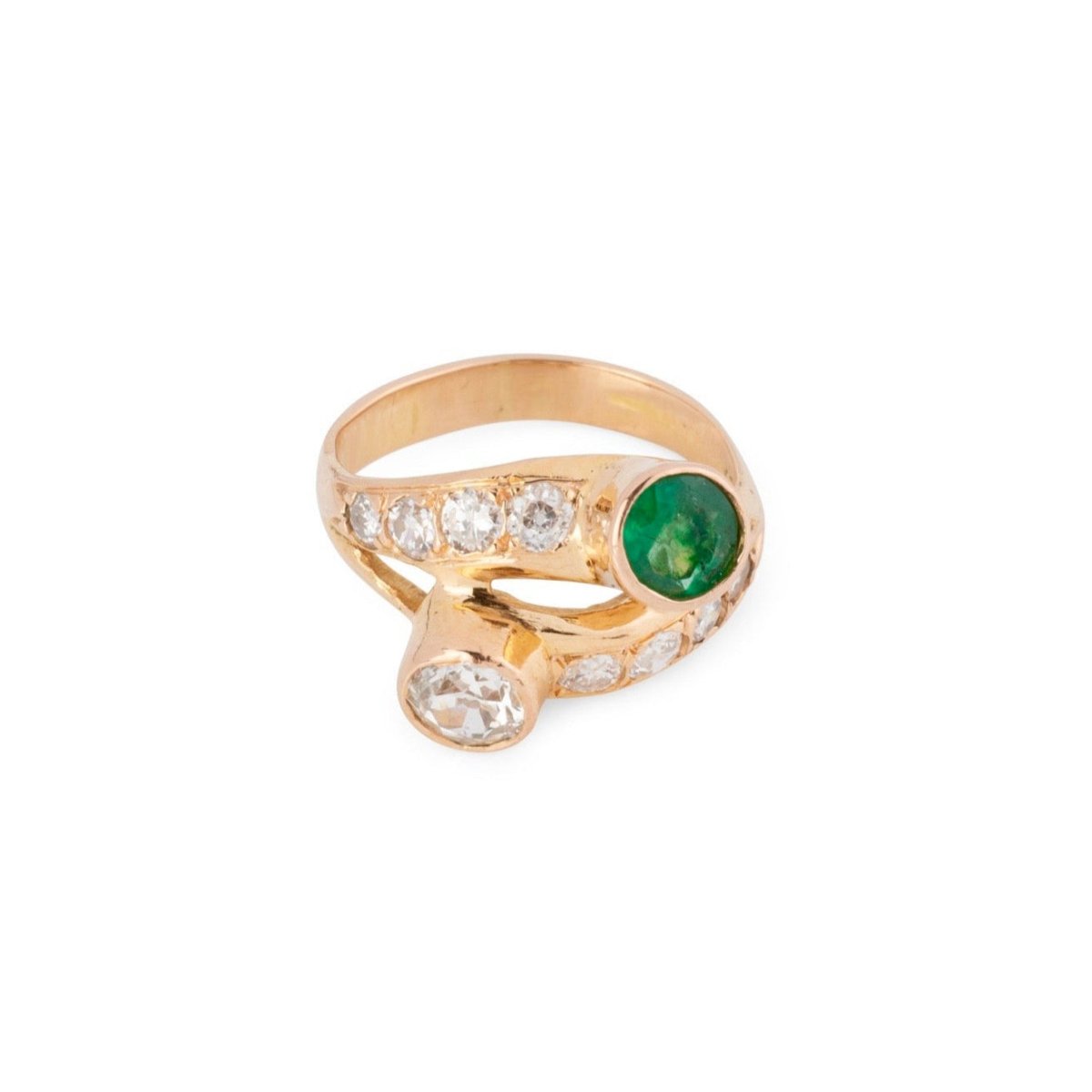 Bague Toi & Moi en or jaune, émeraude et diamants - Castafiore