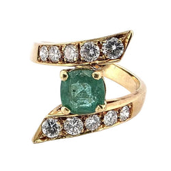 Bague Toi & Moi en or jaune, émeraude et diamants - Castafiore