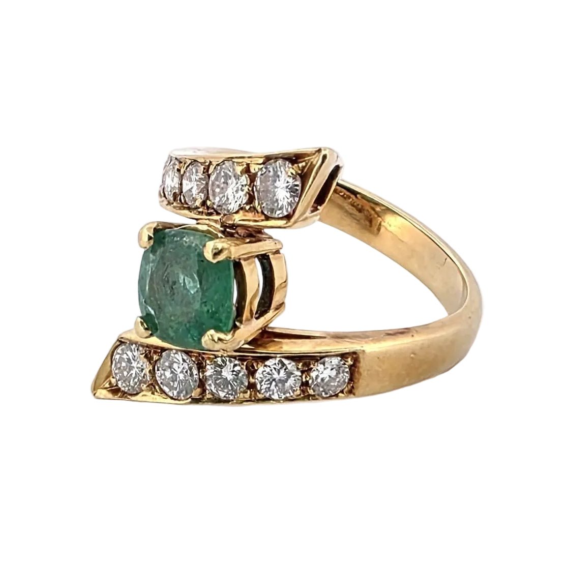 Bague Toi & Moi en or jaune, émeraude et diamants - Castafiore