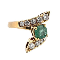 Bague Toi & Moi en or jaune, émeraude et diamants - Castafiore