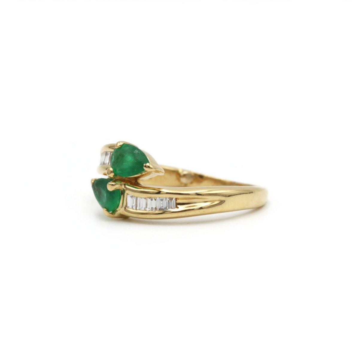 Bague Toi & Moi en or jaune, émeraudes et diamants - Castafiore