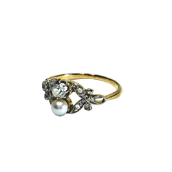 Bague Toi & Moi en or jaune, or blanc, perle et diamants - Castafiore