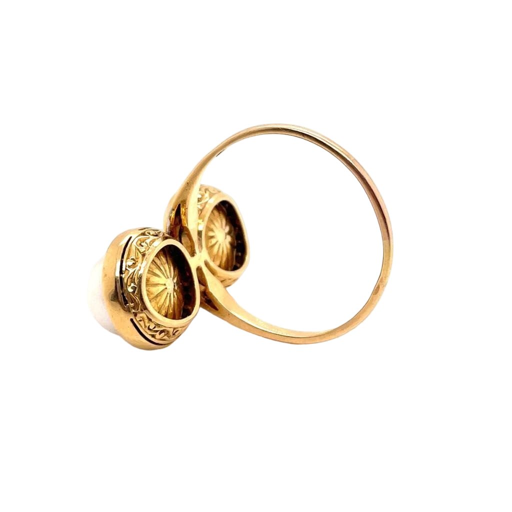 Bague Toi & Moi en or jaune, or blanc, perles, rubis et diamants - Castafiore