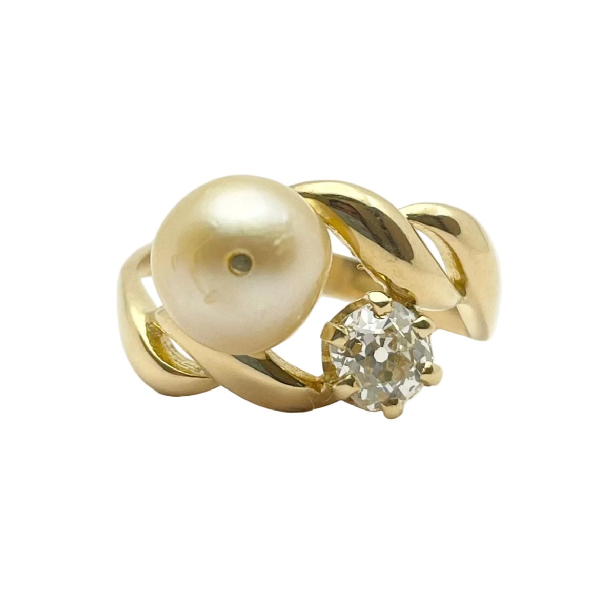Bague Toi & Moi en or jaune, perle et diamant - Castafiore