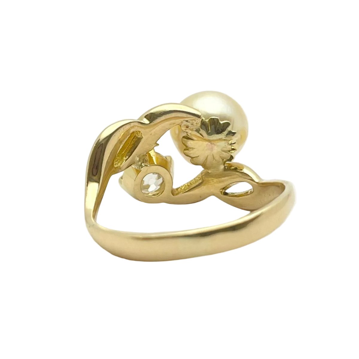 Bague Toi & Moi en or jaune, perle et diamant - Castafiore