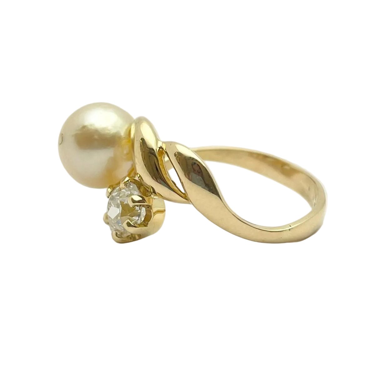 Bague Toi & Moi en or jaune, perle et diamant - Castafiore