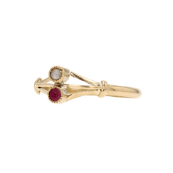 Bague Toi & Moi en or jaune, perle et grenat - Castafiore