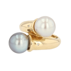 Bague Toi & Moi en or jaune , perles et diamants - Castafiore