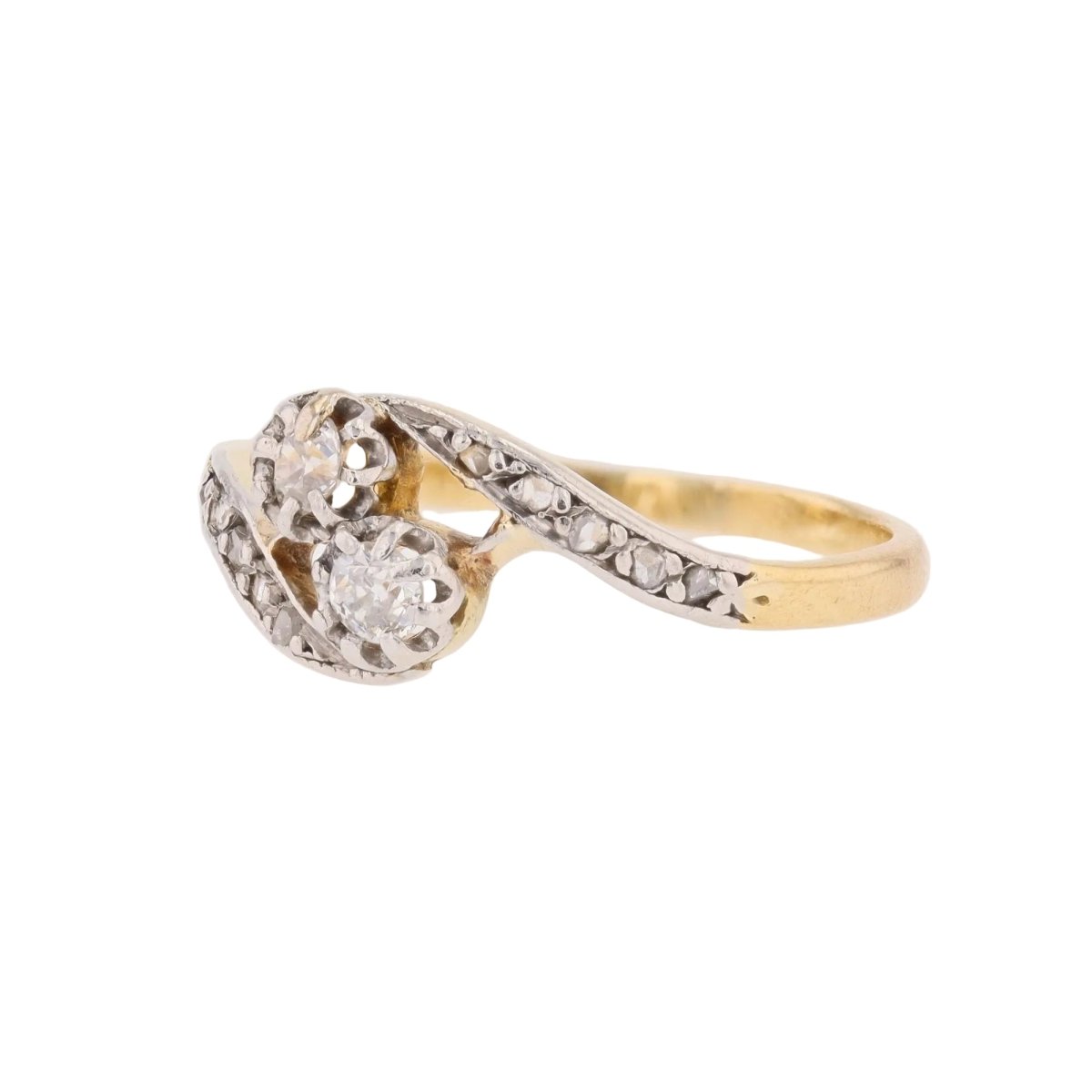 Bague Toi & Moi en or jaune, platine et diamants - Castafiore