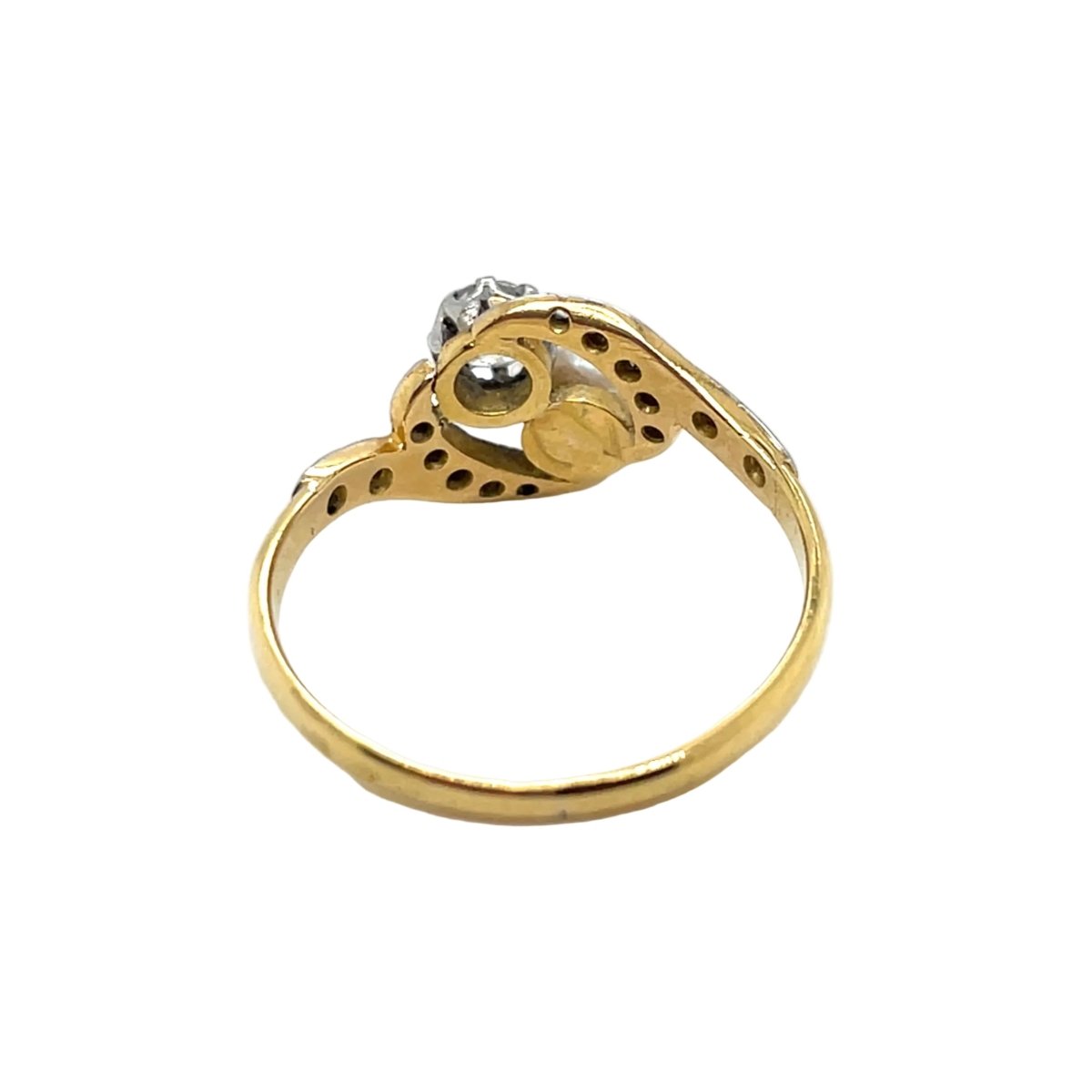 Bague Toi & Moi en or jaune, platine, perle et diamants - Castafiore