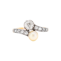 Bague Toi & Moi en or jaune, platine, perle et diamants - Castafiore