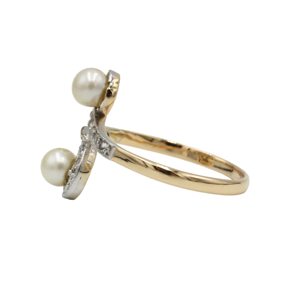 Bague Toi & Moi en or jaune, platine, perles et diamants - Castafiore