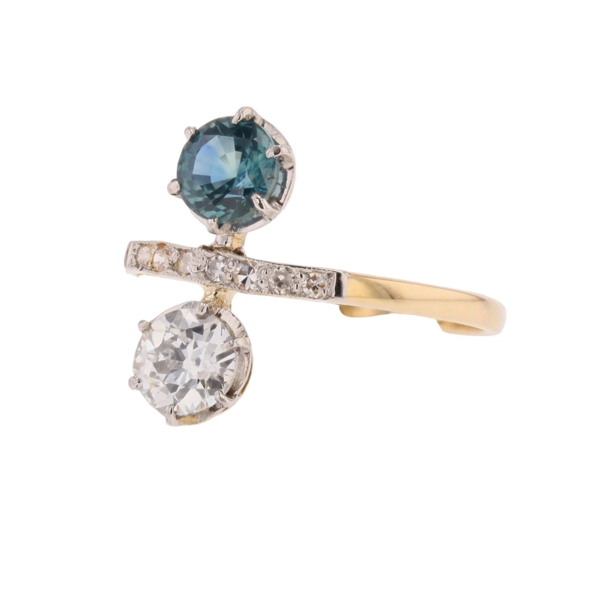Bague Toi & Moi en or jaune, platine, saphir et diamants - Castafiore
