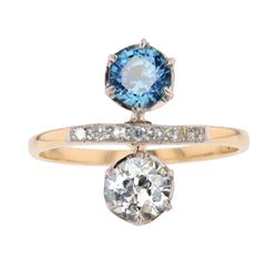 Bague Toi & Moi en or jaune, platine, saphir et diamants - Castafiore