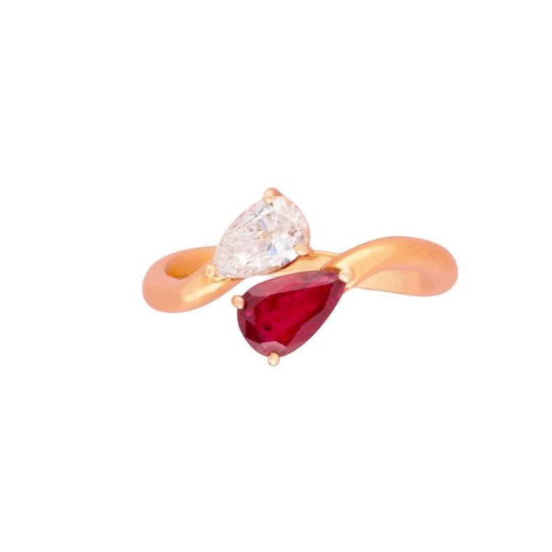 Bague Toi & Moi en or jaune, rubis et diamant - Castafiore