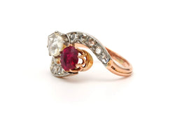 Bague Toi & Moi en or jaune, rubis et diamants - Castafiore