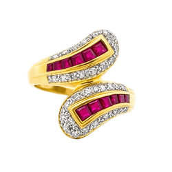 Bague Toi & Moi en or jaune, rubis et diamants - Castafiore