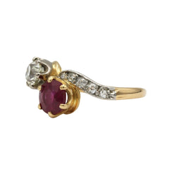 Bague Toi & Moi en or jaune, rubis et diamants - Castafiore