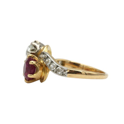Bague Toi & Moi en or jaune, rubis et diamants - Castafiore