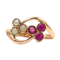 Bague Toi & Moi en or jaune, rubis et perles - Castafiore