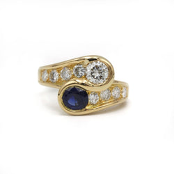 Bague Toi & Moi en or jaune , saphir et diamants - Castafiore