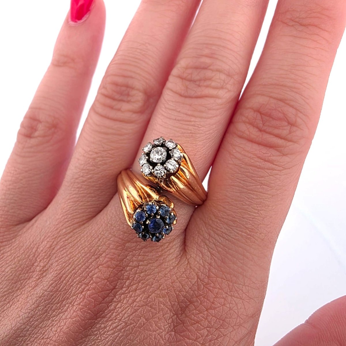 Bague Toi & Moi en or jaune, saphirs et diamants - Castafiore