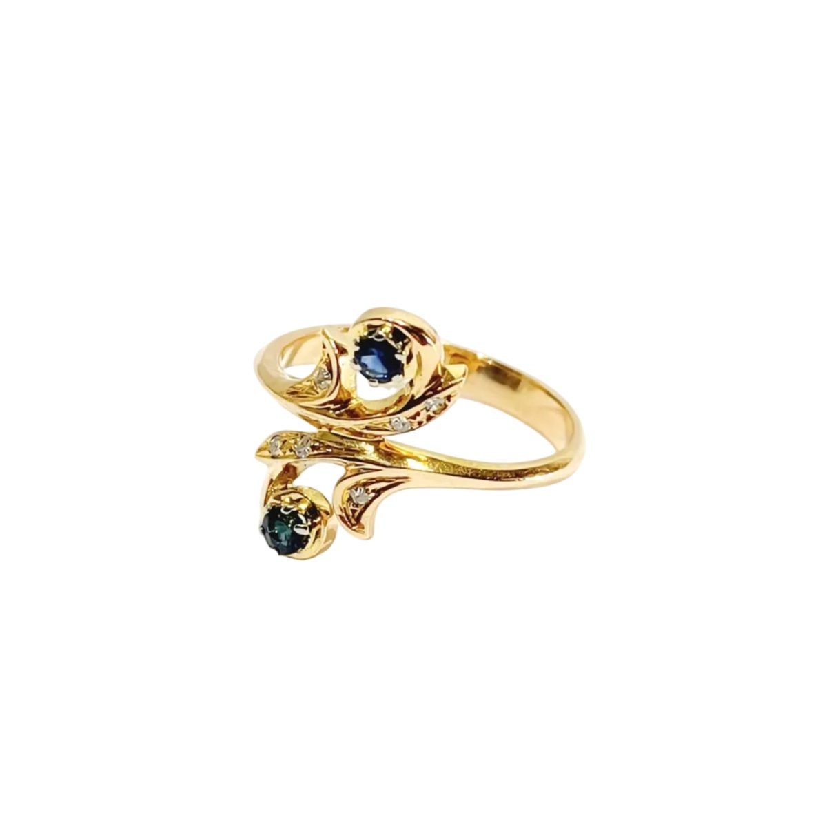 Bague Toi & Moi en or jaune, saphirs et diamants - Castafiore