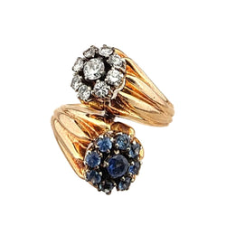 Bague Toi & Moi en or jaune, saphirs et diamants - Castafiore