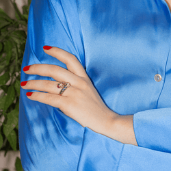 Bague Toi & Moi en or jaune, saphirs, rubis et diamants - Castafiore