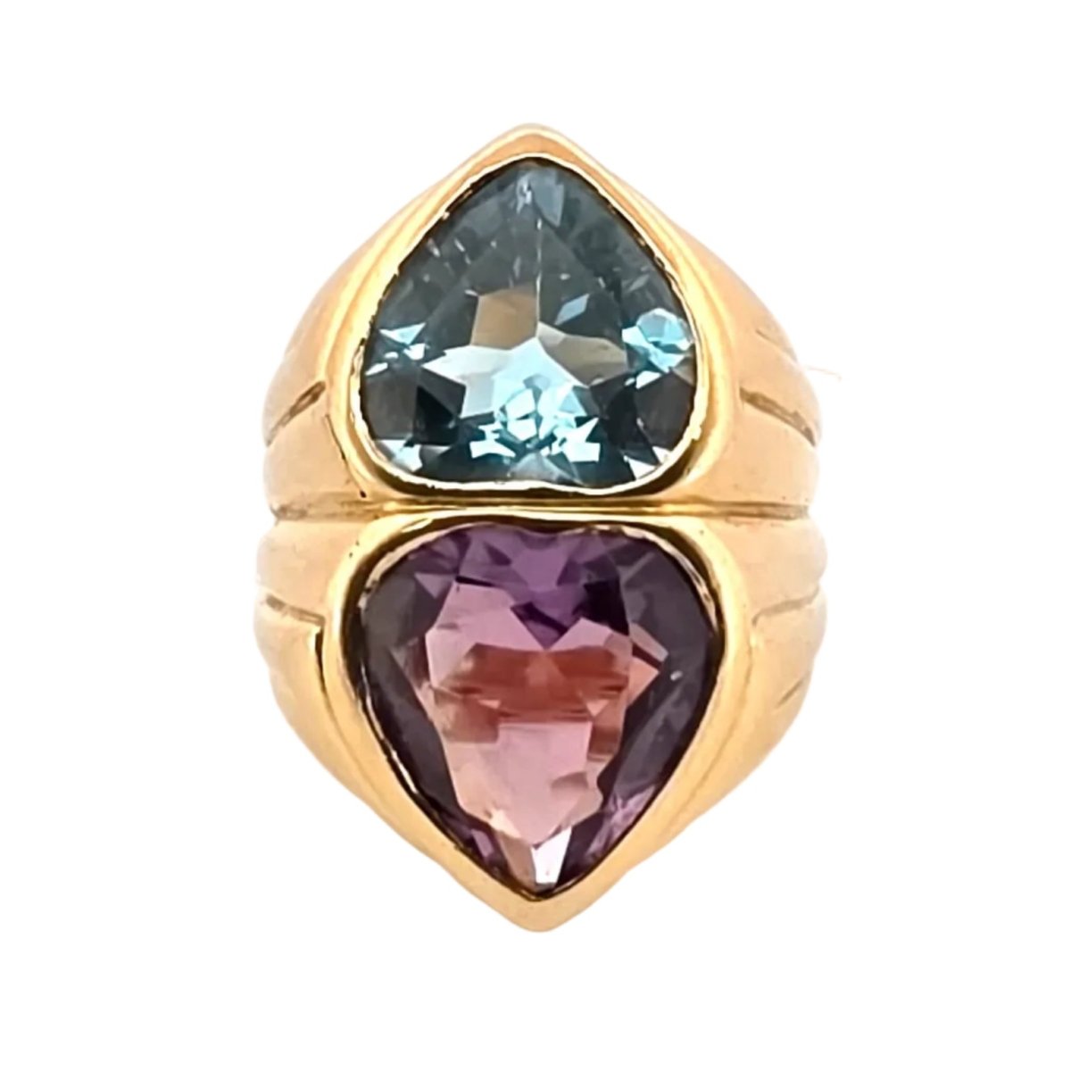 Bague Toi & Moi en or jaune, topaze et ambre - Castafiore