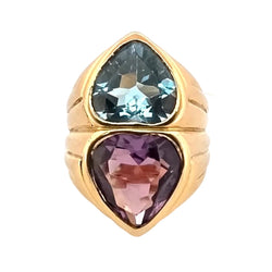 Bague Toi & Moi en or jaune, topaze et ambre - Castafiore