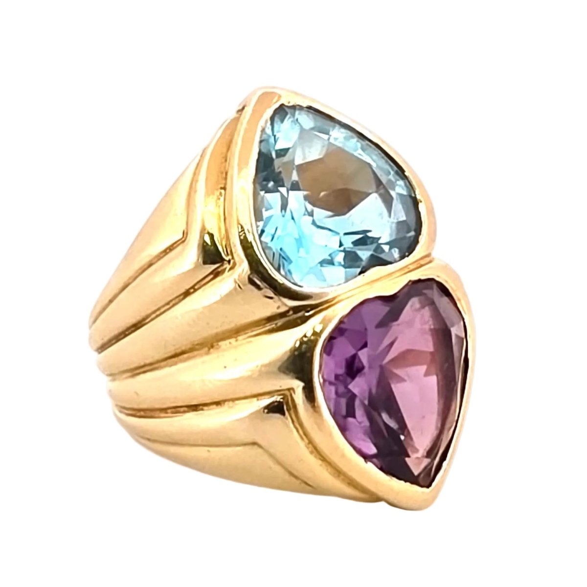 Bague Toi & Moi en or jaune, topaze et ambre - Castafiore