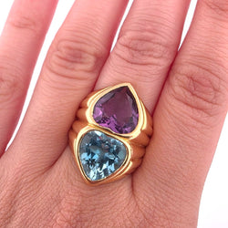 Bague Toi & Moi en or jaune, topaze et ambre - Castafiore