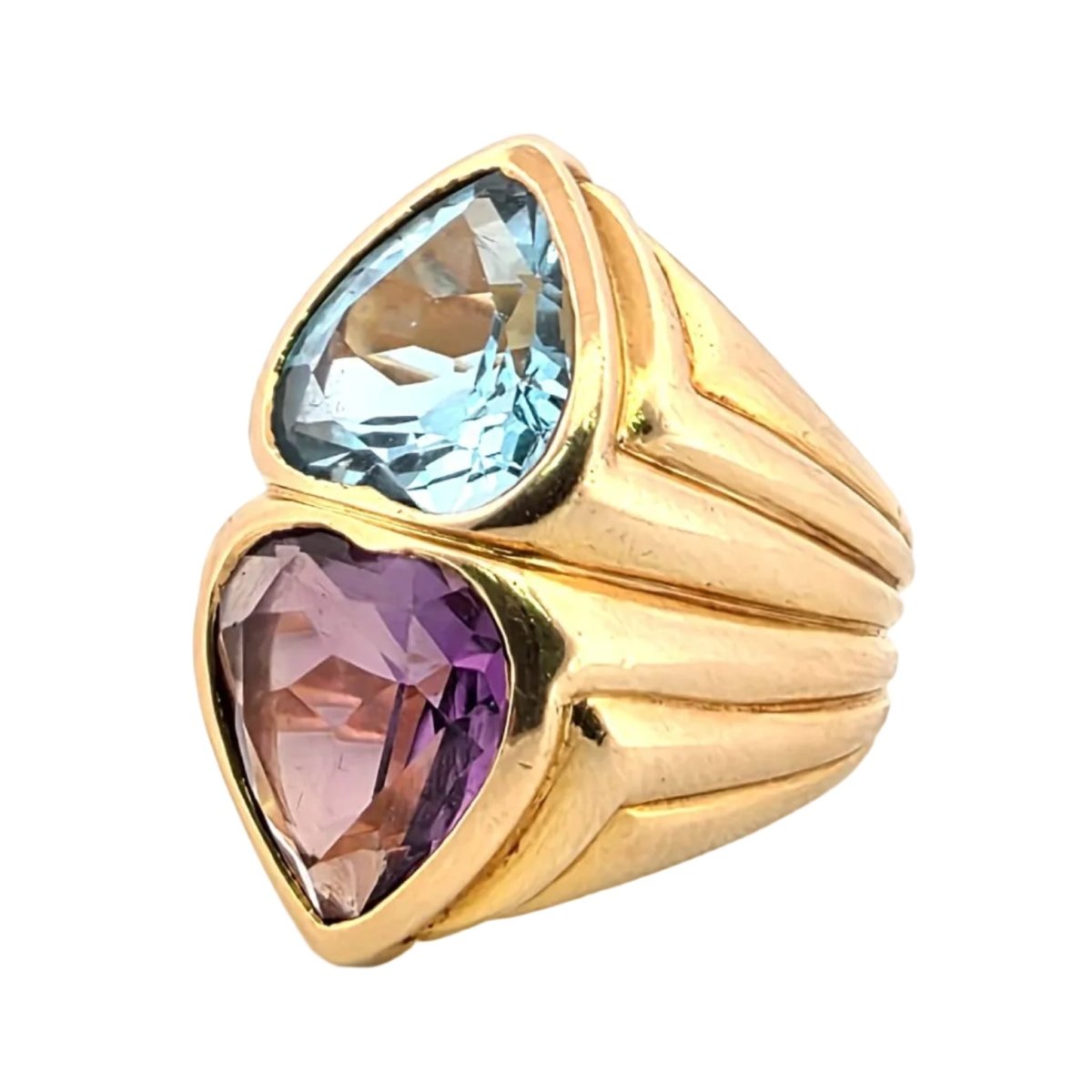 Bague Toi & Moi en or jaune, topaze et ambre - Castafiore